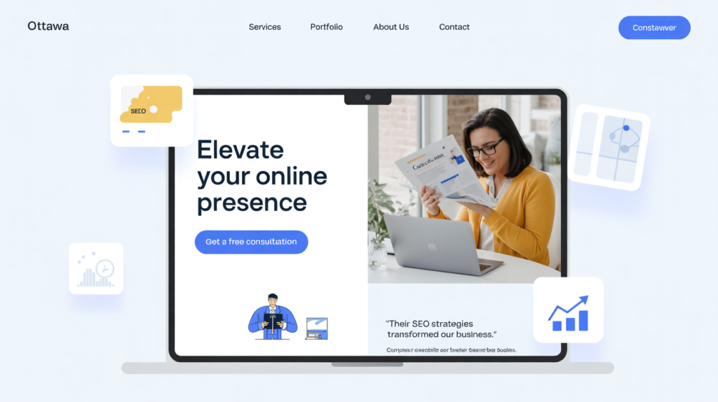 Ottawa small business owner reviewing optimized website copy with clear call-to-action